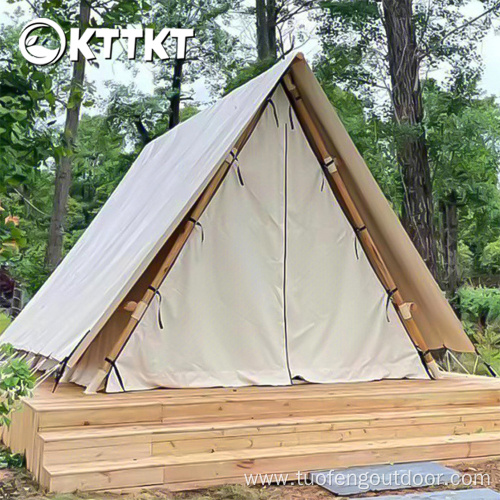 Beige white outdoor camping Triangular chalet tent